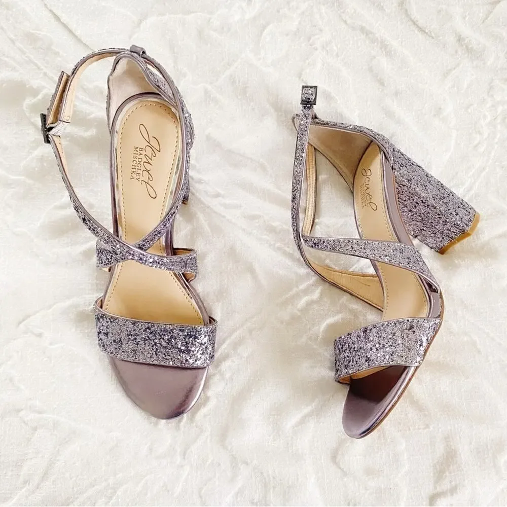 Badgley Mischka Cook Block Heel GlitterSandal Size 7 New